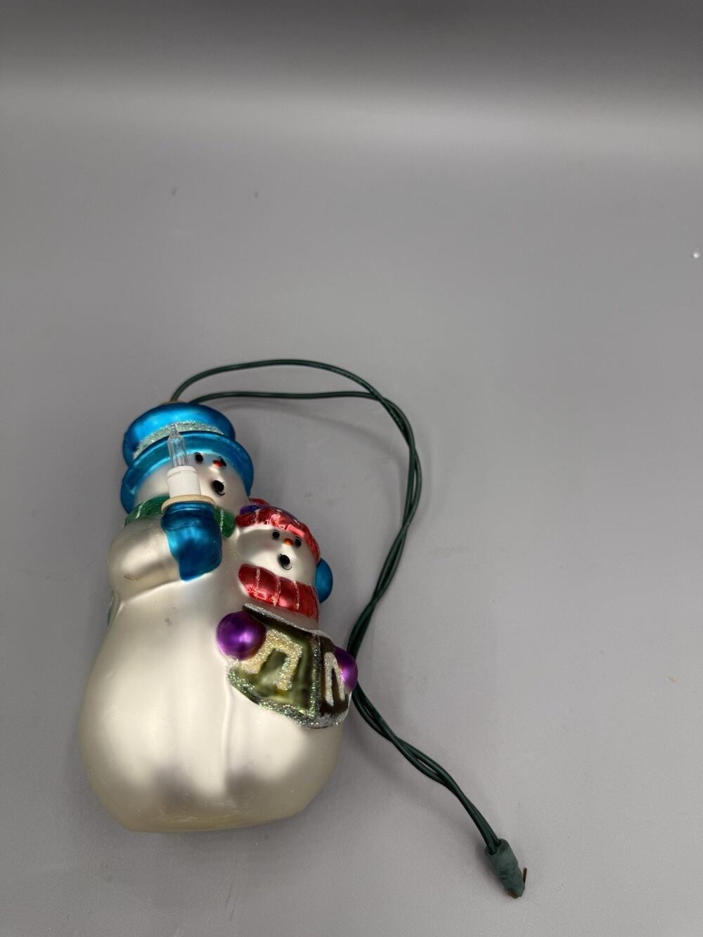 Vintage Light Up Snowman Christmas Ornament Father Child Snowmen Bulb
